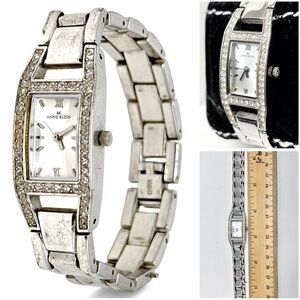 Womens ANNE KLEIN Silver Tone Crystal Classic Petite Bracelet Watch WORKING Gift